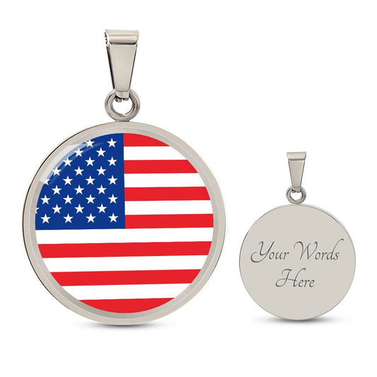 USA Proud flag Luxury Graphic Circle Necklace (custom engraving option is available)1