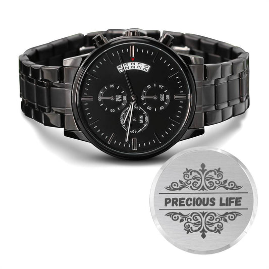 The Engraved Design Black Chronograph Watch