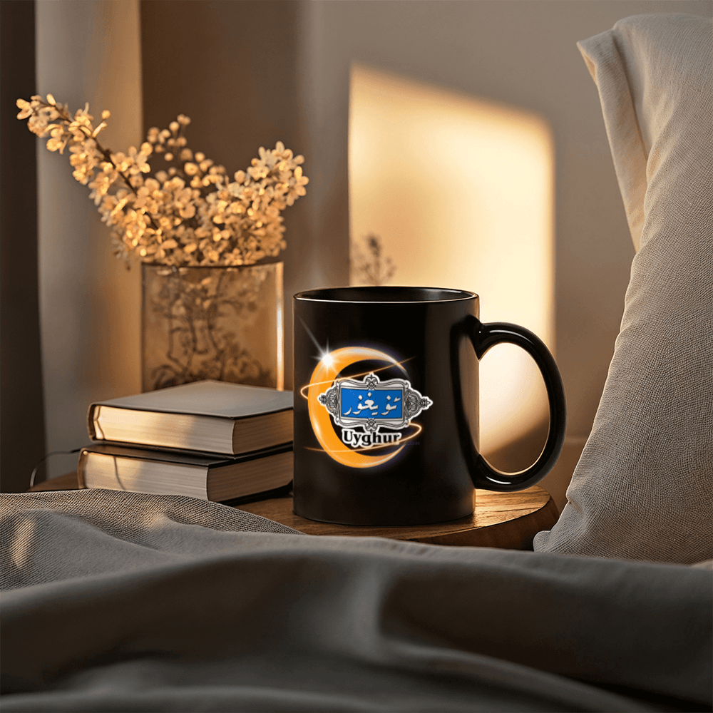 Proud Uyghur Black Ceramic Mug (Yellow moon)