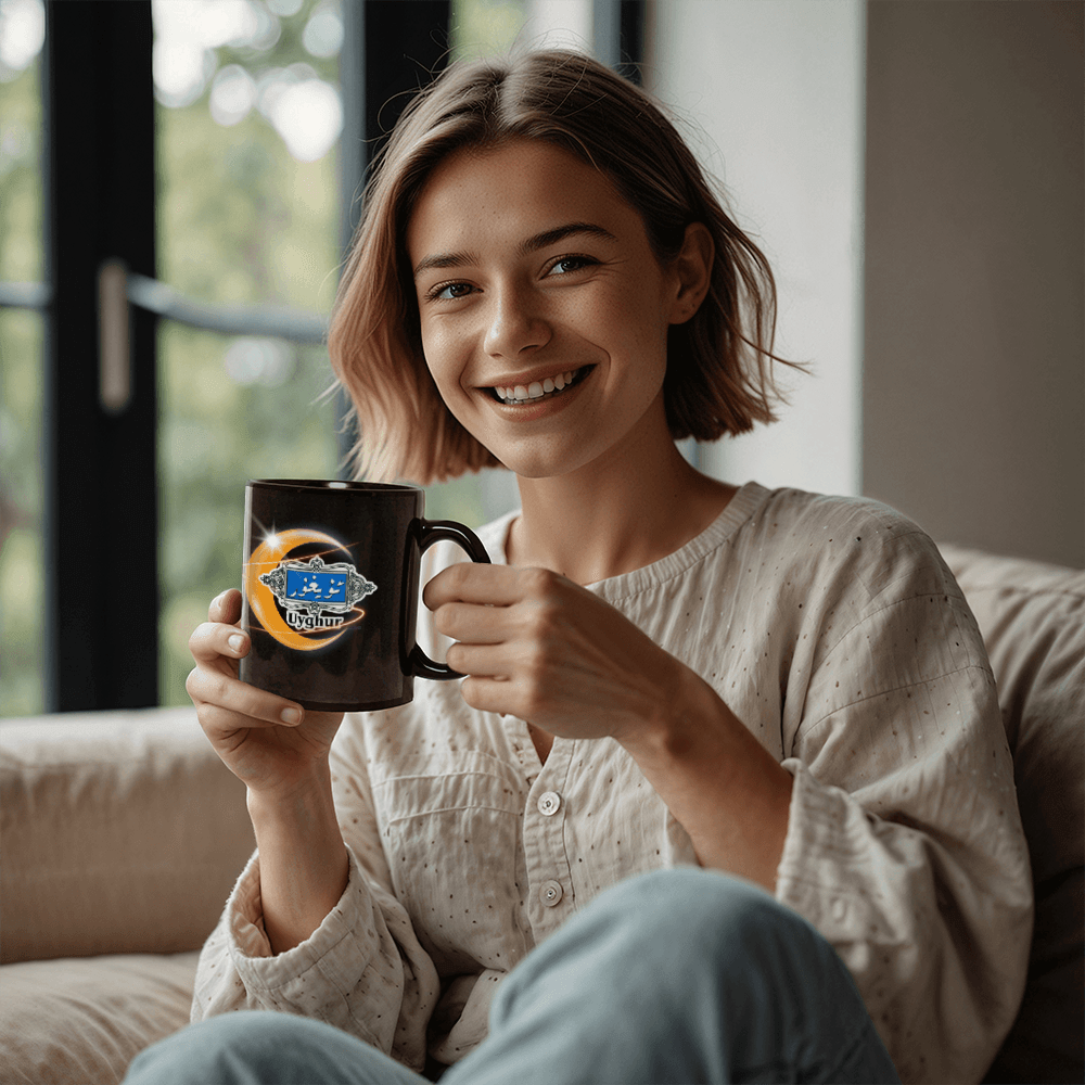 Proud Uyghur Black Ceramic Mug (Yellow moon)